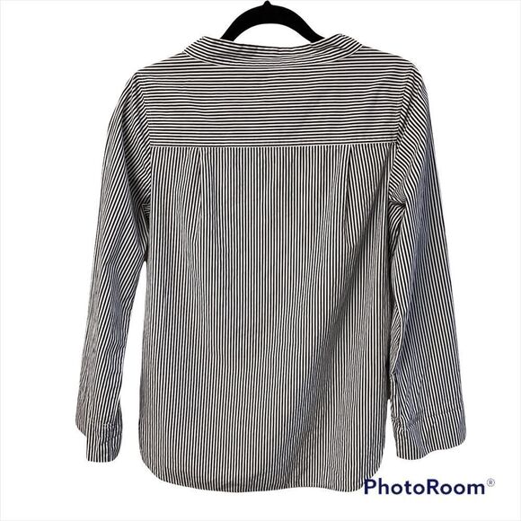 J Crew Black & White Striped Long-sleeve Hi-Low Blouse size 4 - Picture 4 of 5